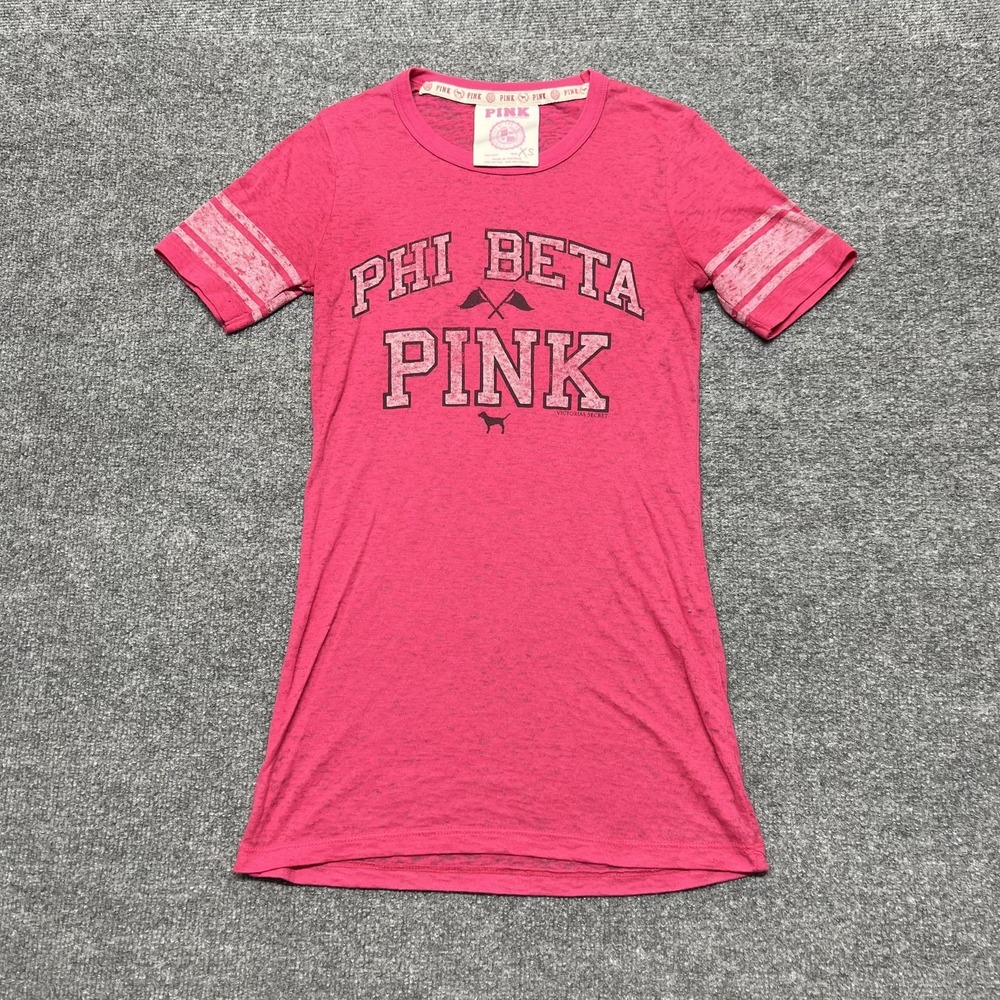 Y2K PINK Victoria's Secret Shirt Womens XS Pink Phi Beta 80 Graphic Short Sleeve